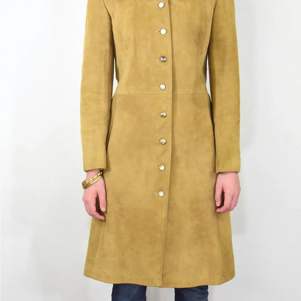 Stunning! 50s Vintage Fitted Coat Rubbed Suede Princess Coat Mink Fur Collar S - Picture 2 of 7